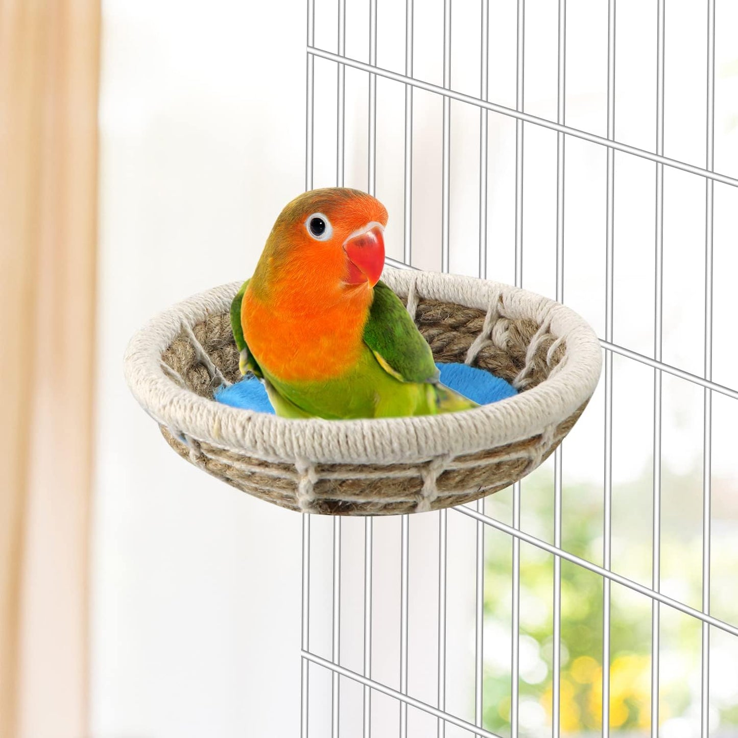 Wontee Bird Nest Breeding Nest Bed Bird Cage House for Parrots Budgies Parakeets Cockatiels Canary Finch Lovebirds (Hemp Rope)