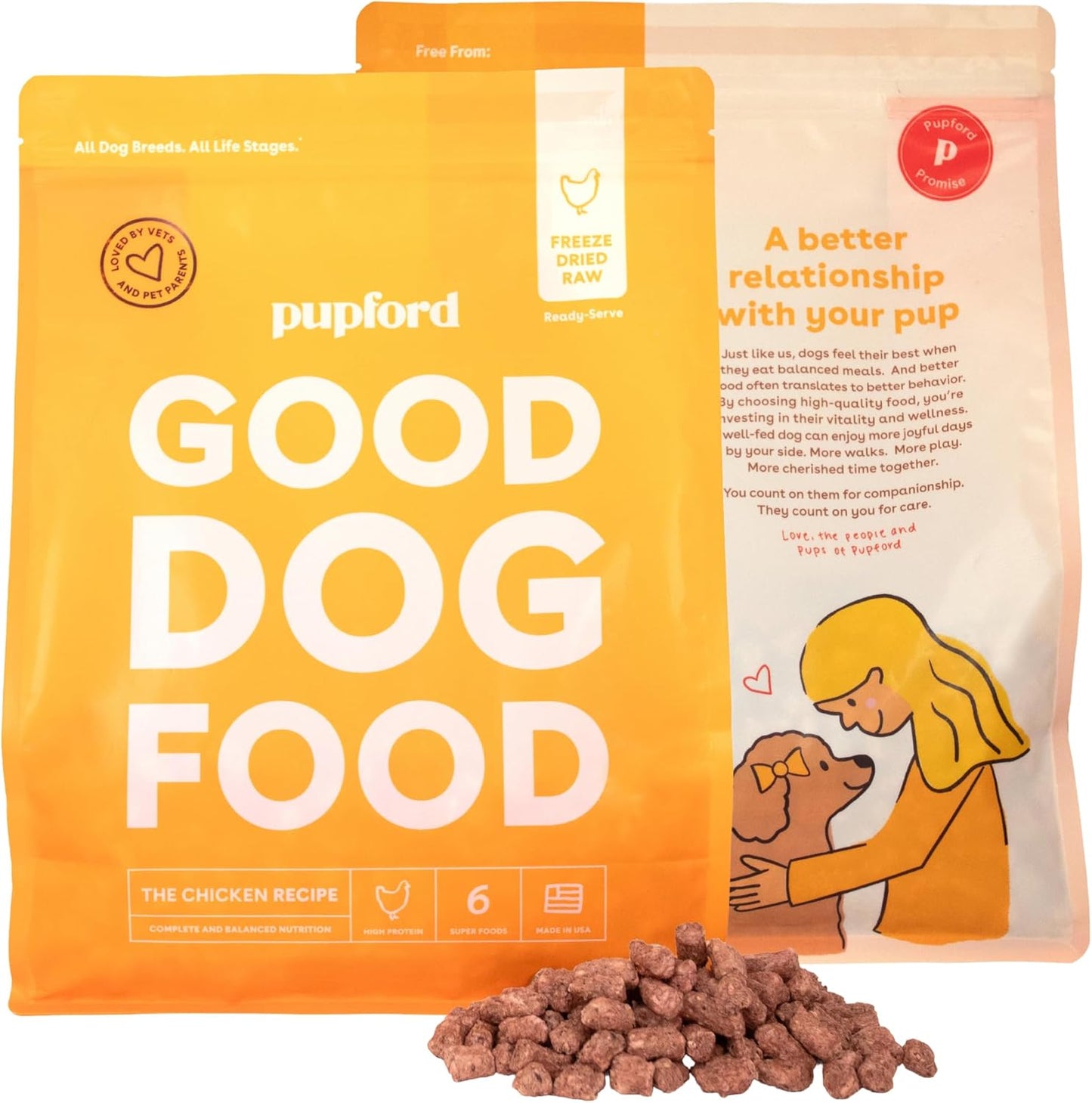 Pupford Good Dog Food, Freeze-Dried Raw, High-Protein, Superfood Ingredients, Vet-Approved, No Fillers or Artificial Additives (Chicken Recipe, 16 oz)