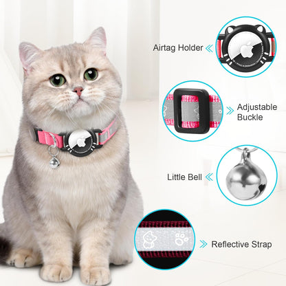 Airtag Cat Collar, Reflective Cat Collar with Apple Air Tag Holder, Breakaway GPS Tracker Pet Collar with Bell for Cat Kitten, Airtag Not Included, Pink, XS(7-9 Inch)