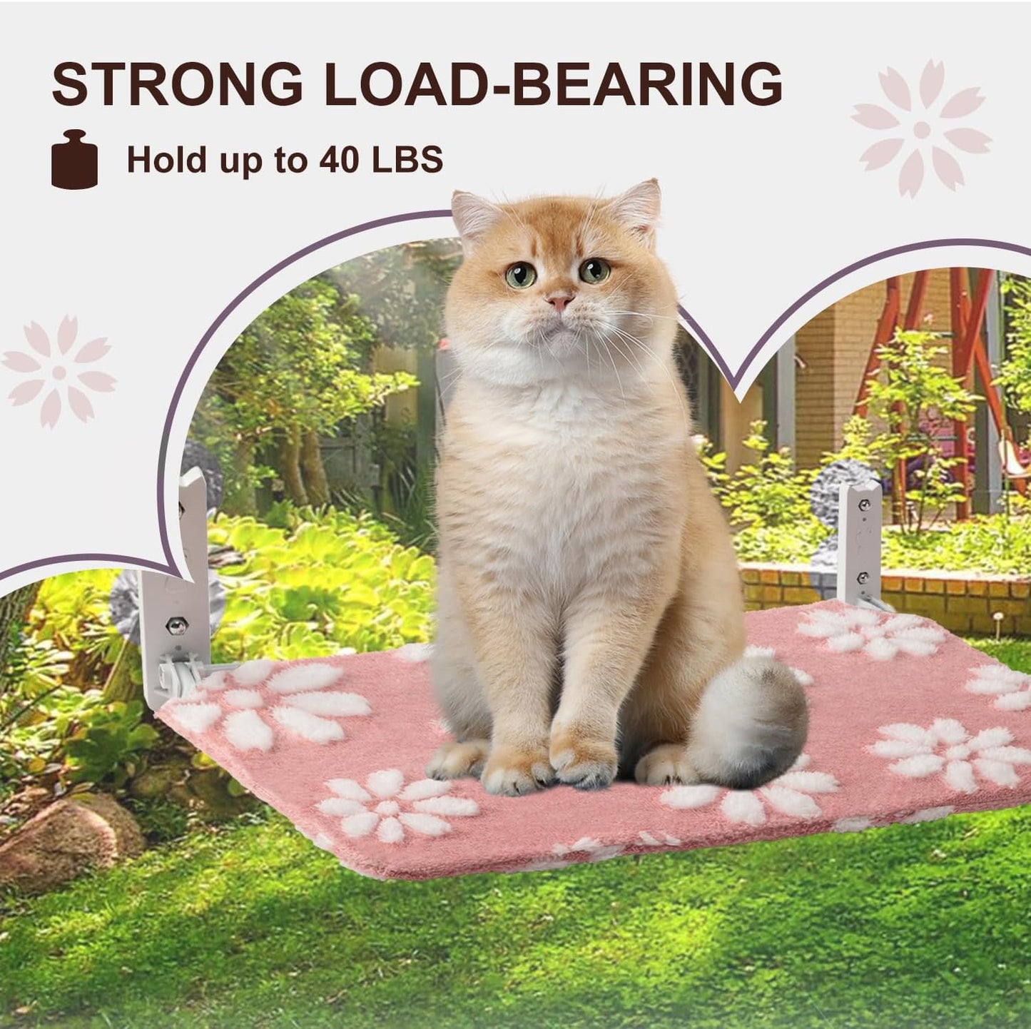 Cat Window Perch, Foldable Cat Window Hammock with Cute 3D Textured Flower Cover and Strong Suction Cups, Cordless Window Seat Bed for Indoor Cats (Pink, Large)