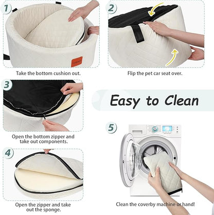 Dog Car Seat for Small Dogs Up to 30 Lbs,Ultra Soft Fabric Fill in Comfy Memory Foam,Happy Pet Ride,2 Safety Dog Leashes,Fully Detachable and Washable,Anti Slip Base(Beige)