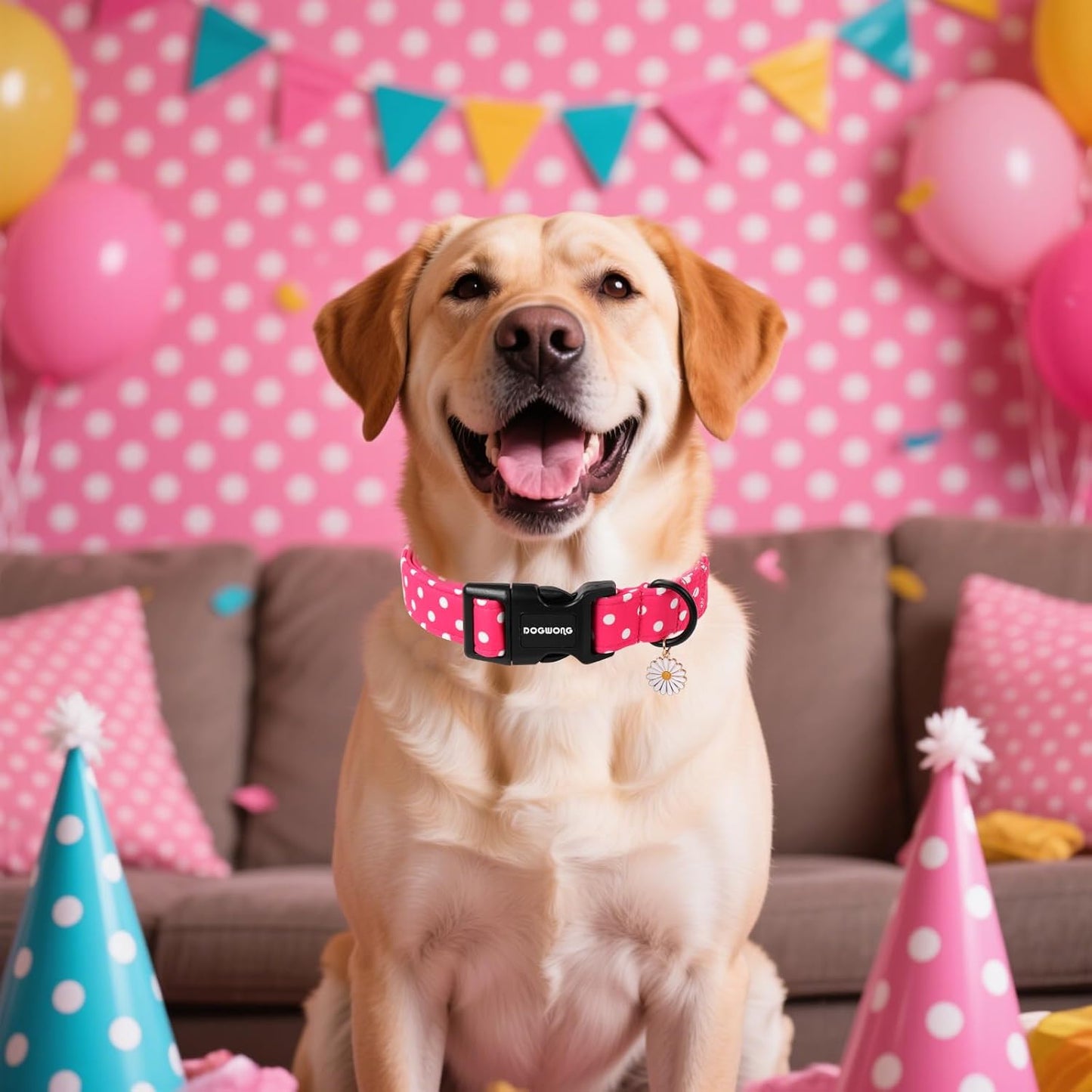 DOGWONG Pink Girl Dog Collar, Cute Pink Female Dog Collars, Adjustable Cute Pet Collars Girl Design Dog Collar for Small Medium Large Dogs