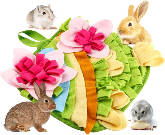 Rabbit Foraging Mat, 11.8" X 11.8" Interactive Feeding Game, Machine Washable Felt Fabric Pet Foraging Mat for Rabbits, Guinea Pigs, Hamsters, and Small Animals Anti Slip Feeding Mat Treat Dispenser