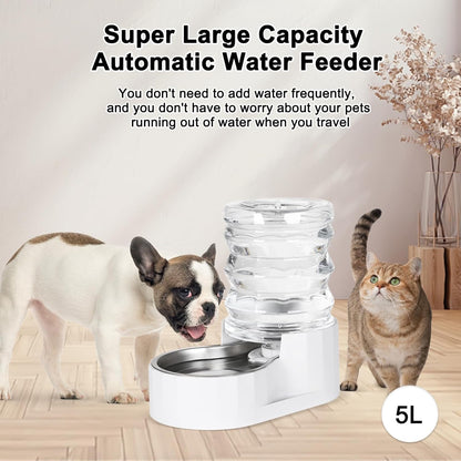 RIZZARI Dog Water Bowl Dispenser: 5L Automatic Stainless Steel Gravity Feeder - Large Capacity for 8-20 LB Cats with Joint Spine Pain - for Kitchen Bedroom