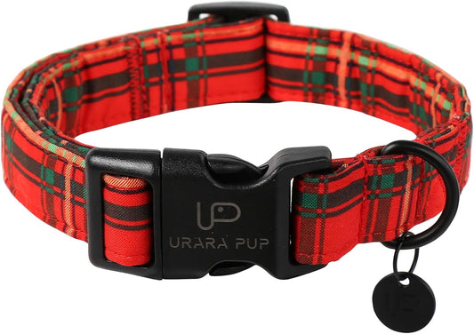 Christmas Dog Collar,Red Plaid Christmas Plaid Pet Collar with Quick Release,Adjustable Red Checkered Puppy Collars for Small Medium Large Dogs,XL,Neck 16-26in