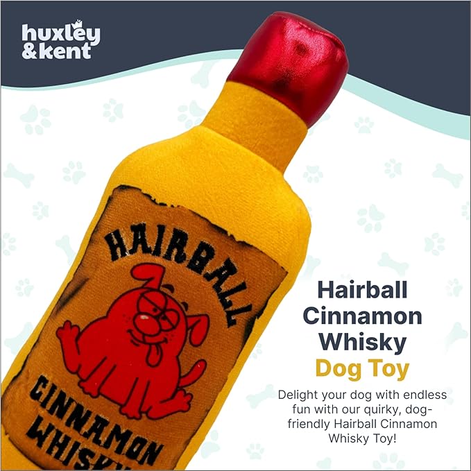 Huxley & Kent Funny Dog Toy w/Squeaker – Power Plush Squeaky Dog Toys for Small, Medium & Large Dogs – Soft Stuffed Animal for Indoor Play & Fetch - Hairball Cinnamon Whiskey, Large