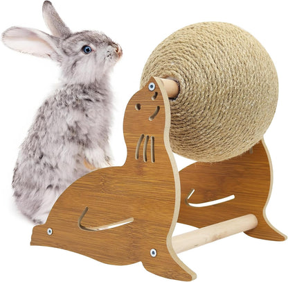 Fhiny Rabbit Scratch Toy, Natural Sisal Bunny Toy Rabbit Scratching Ball Cute Sisal Bunny Claw Scratcher Ball Enrichment Interactive Toy Scratching Post for Kittens Ferrets Sea Lion Shape