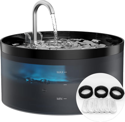 Cat Water Fountain for Cats Indoor: GIOTOHUN Cat Fountain Contains 6 Filters + 3 Sponges - 108oz/3.2L Black Cat Drinking Founttain - Silent Pet Water Fountain for Drinking - Faucet Pet Fountain