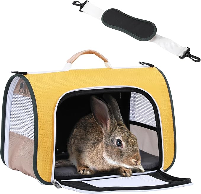 A4Pet Rabbit Carrier, Airline Approved Cat Carrier for Under 12 lbs, Soft-Sided Pet Travel Carrier Yellow, Small