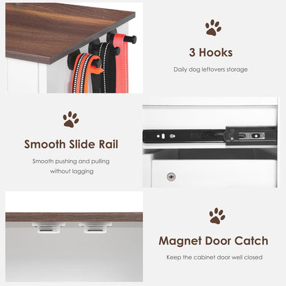 ZMAD Dog Feeding Station with Storage Cabinet and Double Door Locker with 2 Adjustable Dog Bowls, Hidden Pet Feeder Station Wood, Cat Food Storage Cabinet