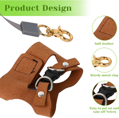 3 Pack Bearded Dragon Harness and Leash Set, Bearded Dragon Leash, Soft Leather Harness with 6.56FT/2M Retractable Leash, Small Animal Easy Walk Harness for Ferret, Rabbit, Hamster, Lizard (Brown)