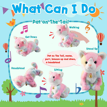 Colorful Robot Kitty Plush Toy, Interactive Meow Kitten, Electronic Pet, Animated Toy Cats for Girls & Kids, L:12"