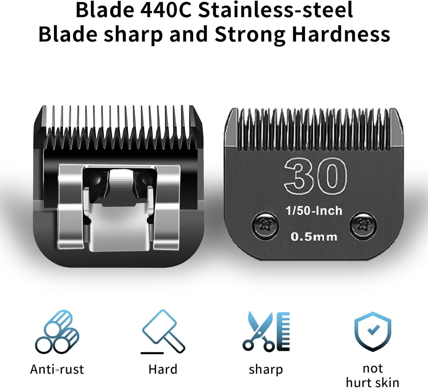 Black Detachable Pet Dog Grooming Clipper Stainless Steel Blades Set,Compatible with Andis,Oster A5,Wahl KM10 Series Clippers,Cut Length 1/100"(0.25mm) to 1/2"(13mm) ,7 Pack (10+30+40+7FC+5FC+4FC+3FC)