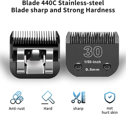 Black Detachable Pet Dog Grooming Clipper Stainless Steel Blades Set,Compatible with Andis,Oster A5,Wahl KM10 Series Clippers,Cut Length 1/100"(0.25mm) to 1/2"(13mm) ,7 Pack (10+30+40+7FC+5FC+4FC+3FC)