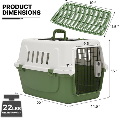 MoNiBloom 22-Inch Dog Crate Plastic 2-Door Top Loading Cat Carrier, Hard-Sided Dog Travel Carrier for Small Dogs and Cats, Ventilation and Security Lock Design for Pets up to 22 lbs (Green)