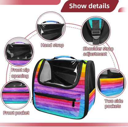 Stripe Rainbow Transparent Pet Carrier for Travel Hiking for Kitty Small Dog