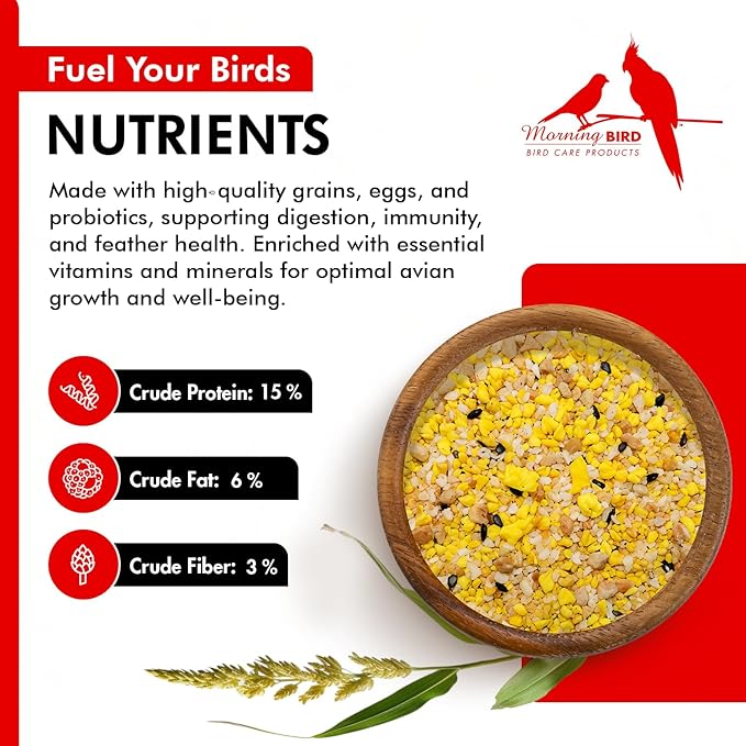 Morning Bird Eggfood 6 lbs (4-Pack, 1.5 lbs Each) – Protein Food with Essential Amino Acids, Vitamins & Minerals – Supports Growth & Feather Health – Ideal Bird Seed for Breeding and All Bird Types