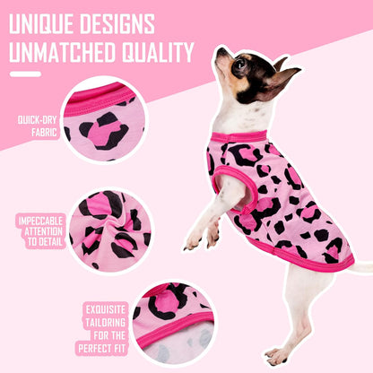 Adorable Pink Leopard Dog Shirt: Lightweight Polyester Cartoon Puppy Vest, Small Medium & Large Dog T-Shirt, Summer Pet Clothes, Cute Dog Apparel, Breathable Dog Tank Top S