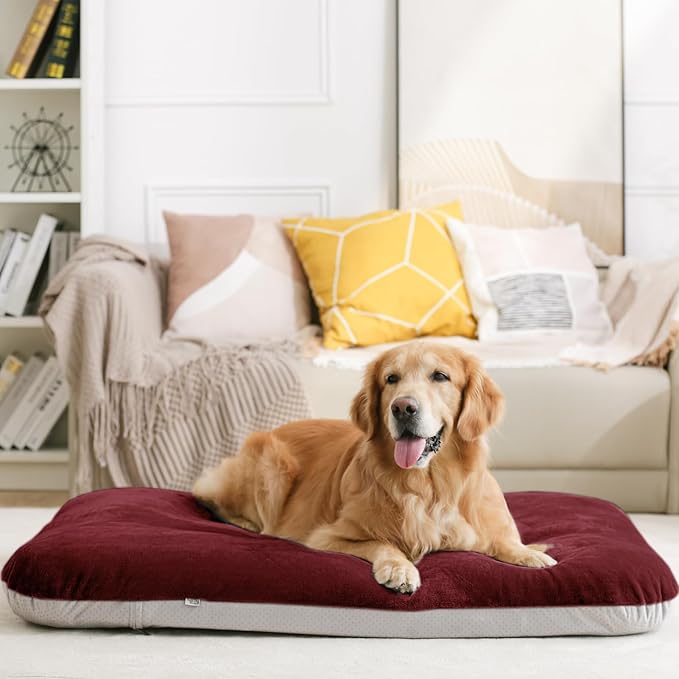 Magic Dog Super Soft Large Dog Bed, 39 Inches Orthopedic Foam Pet Beds with Anti Slip Bottom, Dog Sleeping Mattress with Removable and Washable Cover, Burgundy L,39'' X 33.5'' X 3.7''