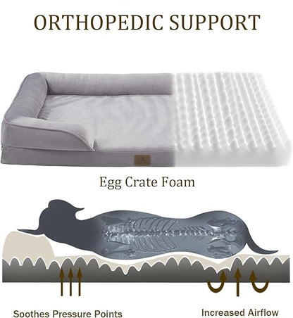 Bedfolks Orthopedic Dog Bed Extra Small, Waterproof Dog Sofa Bed for Small Dogs & Cats, Egg Foam Pet Couch Bed with Removable Washable Cover and Nonslip Bottom, Light Grey