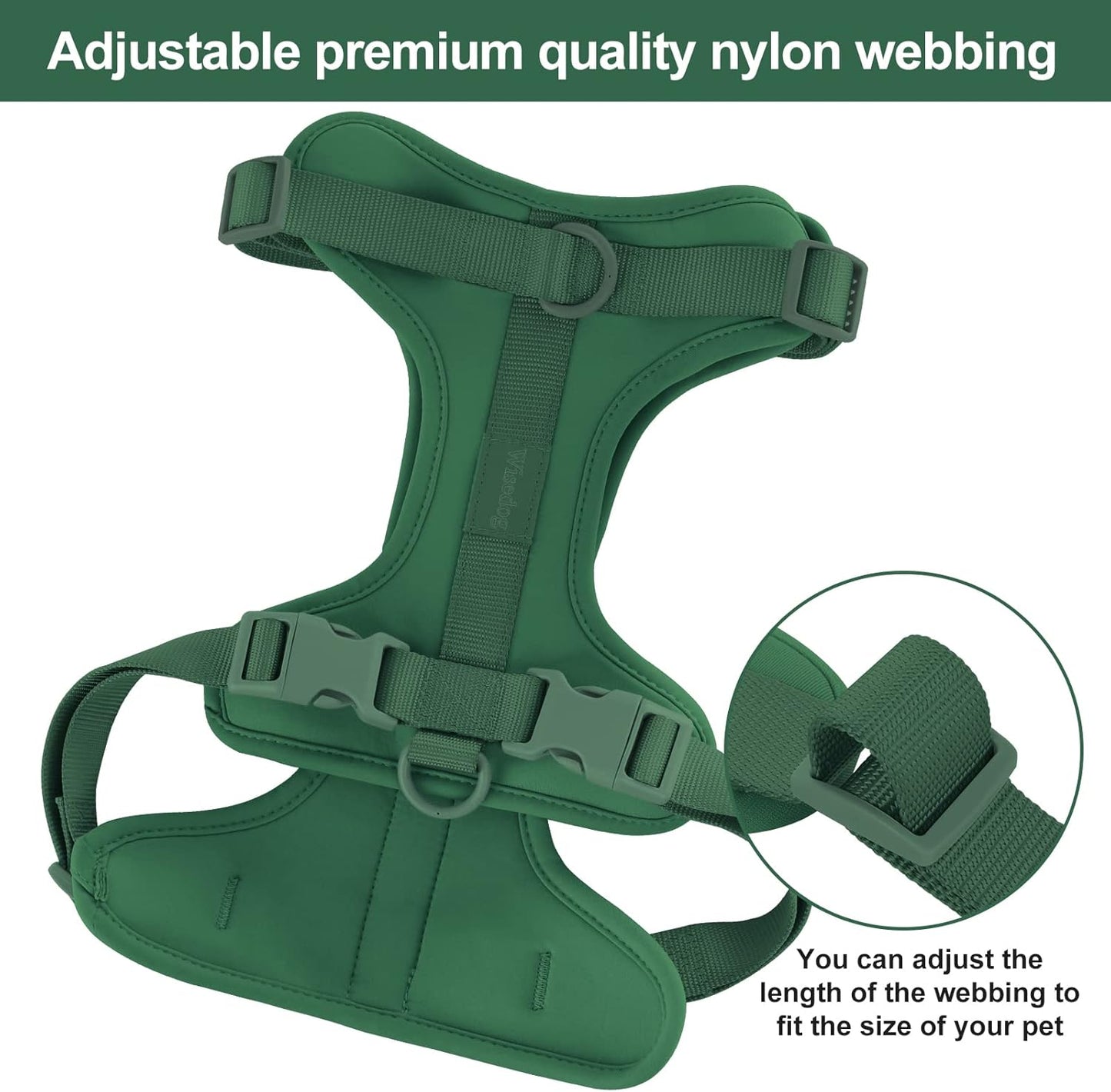 No Pull Lightweight Dog Harness: Adjustable Durable Breathable Mesh Pet Vest Harness with Soft & Comfortable Cushion, for Small Medium Large Dogs (Medium, Pine Green)