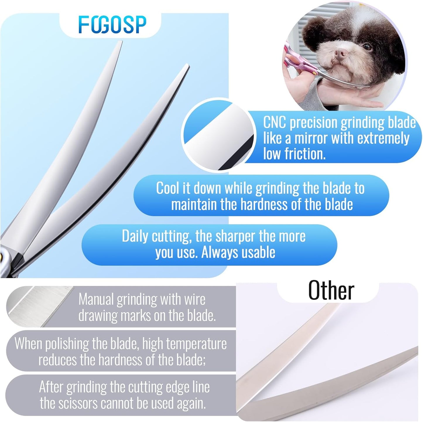 Professional Left Handed Curved Dog Grooming Scissors with Sharper Self Grinding lightweight and finely trimmed split structure 6.5'' Japan VG10 63HRC for small dogs cat pet(Pink)