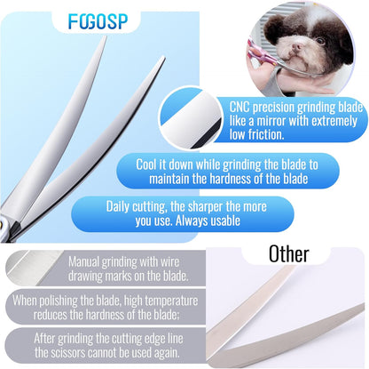 Professional Curved Dog Grooming Scissors with Sharper Self Grinding lightweight and finely trimmed split structure 6.5'' Japan VG10 63HRC for small dogs cat pet(Purple&Blue)