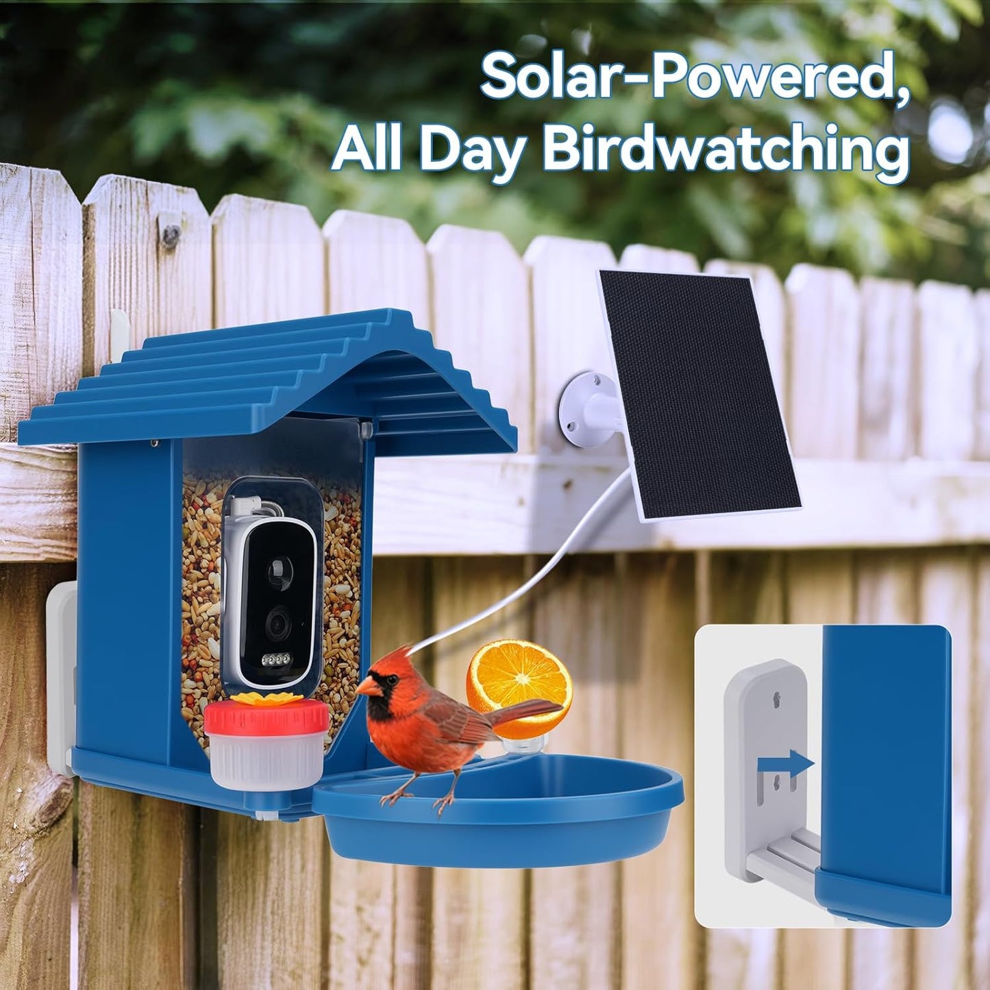 Bird Feeder with Camera Solar Powered,2.5K HD Video Bird House Live View,Smart AI Bird Species Identification for Outside Garden,Birds Bath,Ideal Gift for Birds Lover,Hummingbird (Blue)