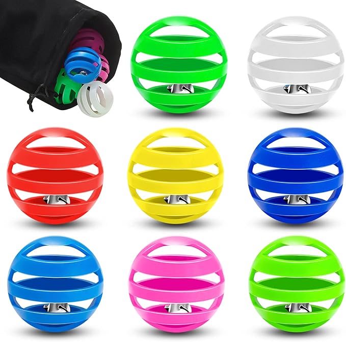 Kasyat 21 Pieces Plastic Cat Balls with Bells Bulk Inside Kitten Chase Toys Lattice Pounce Rattle Ball with Black Plush Drawstring Bag for Cat Exercise and Play Indoor