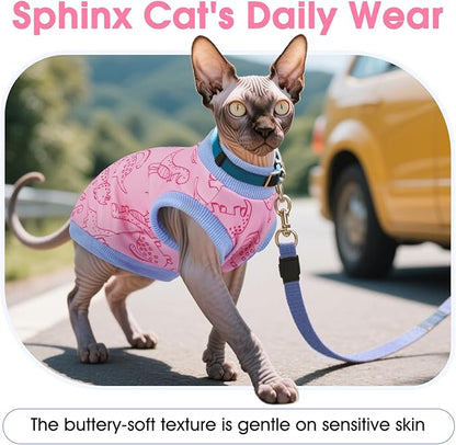 DENTRUN Sleeveless Cat Vest with Dinosaur Print, Breathable Ultra-Soft Dralon Fleece Cat Sweater, All-Season Pet Costume Apparel for Cats, Kitten Clothing for Indoor/Outdoor, Pink, XS