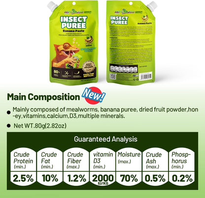 Crested Gecko Food Insect Puree, Fruit Mix Banana, Reptile Food Made with Fresh Insects 2.82oz