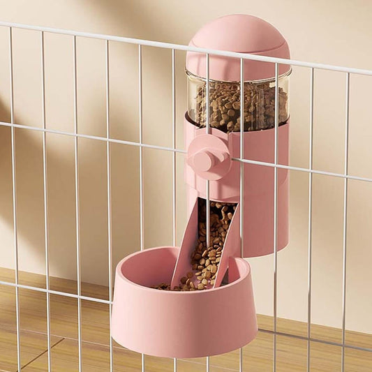 Pet Dog Cat Hanging Automatic Feeders Drinking Bowls, Auto Gravity Rabbits Feeder Water Set, Cage Pet Feeding Bowls Dispenser for Cats Dogs Puppy, Rabbit Hamsters Chinchilla Hedgehog (Pink-Food)