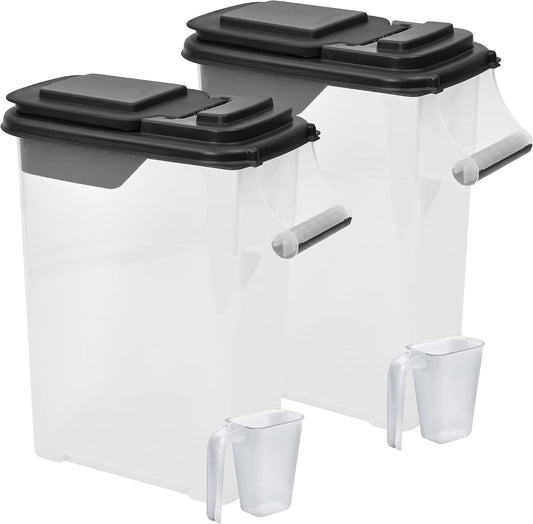 Buddeez Pet Food Storage Containers - Capacity Dog Food Storage Container, Cat Food Container, Bird Seed Storage Container, with Durable EZ Grip Handle, EZ Flip Lid & Scoop (2 Pack) 16 QT/16 LB