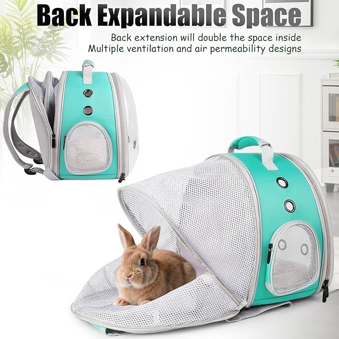 Back Expandable Backpack for Small Animals, Portable Travel Bag Breathable Pet Carrier Cages for Bunny, Guinea Pig, Bearded Dragon, Lizard, Rabbit, Squirrel, Tortoise, Kitten, Sugar Glider