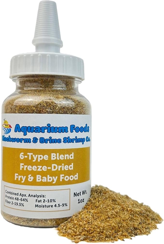 Aquatic Foods Inc. 6-Type Baby Blend- Bloodworm, Brine Shrimp, Plankton, Mysis, Tubifex, Krill, for Tropical Fish Fry, Babies, Guppies, Tetras, Bettas, Nano Fish…1oz Squeeze Bottle
