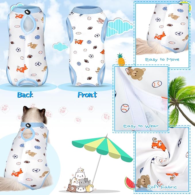 Kacctyen 6 Set Cat Recovery Suit After Surgery Female and Male Cat Kitten Surgery Suit E Collar Alternative Pajama Kitty Clothes for Spay Abdominal Skin Anti Licking(Fruit,Large)