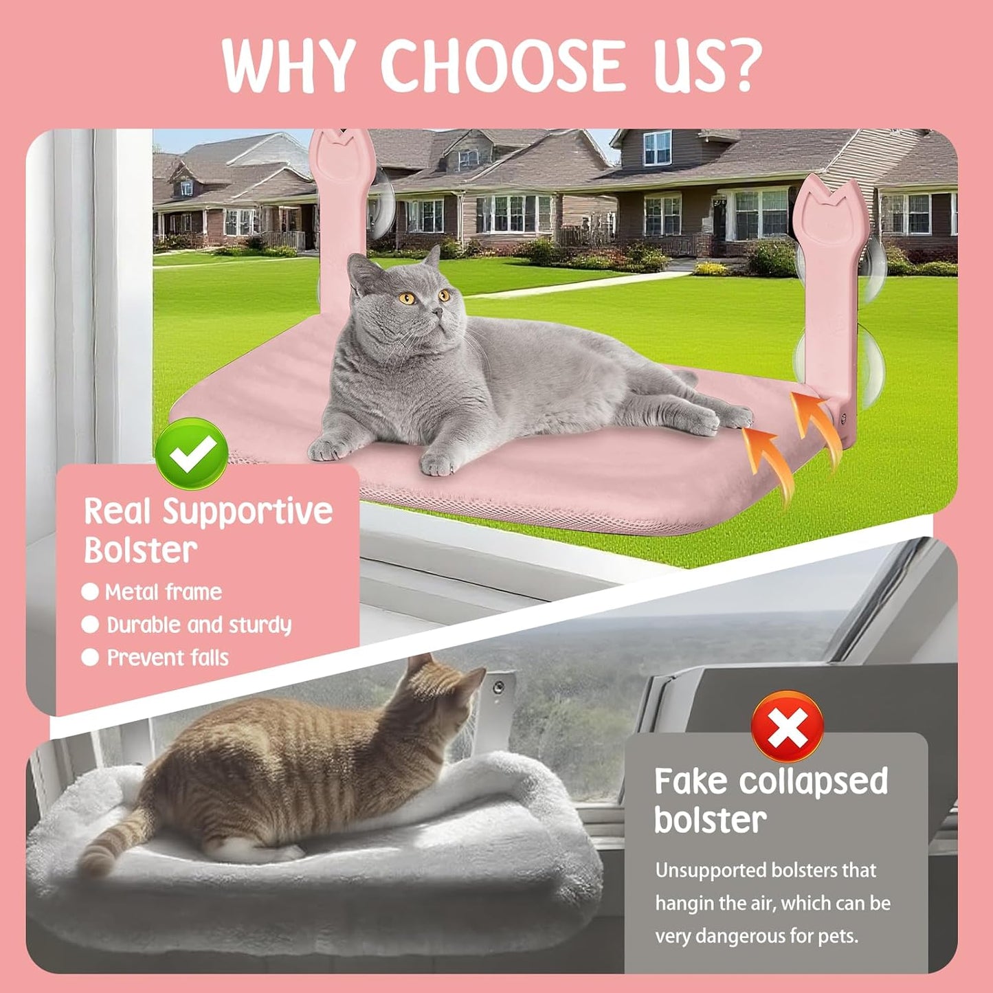 Cat Window Hammock 2-Pack,Foldable Cat Perch with Suction Cups & Metal Frame,Holds up to 40 lbs - Durable & Secure for Cats,Features 2-Sided Cushion & Easy Storage for Sunny Lounging(Brown)