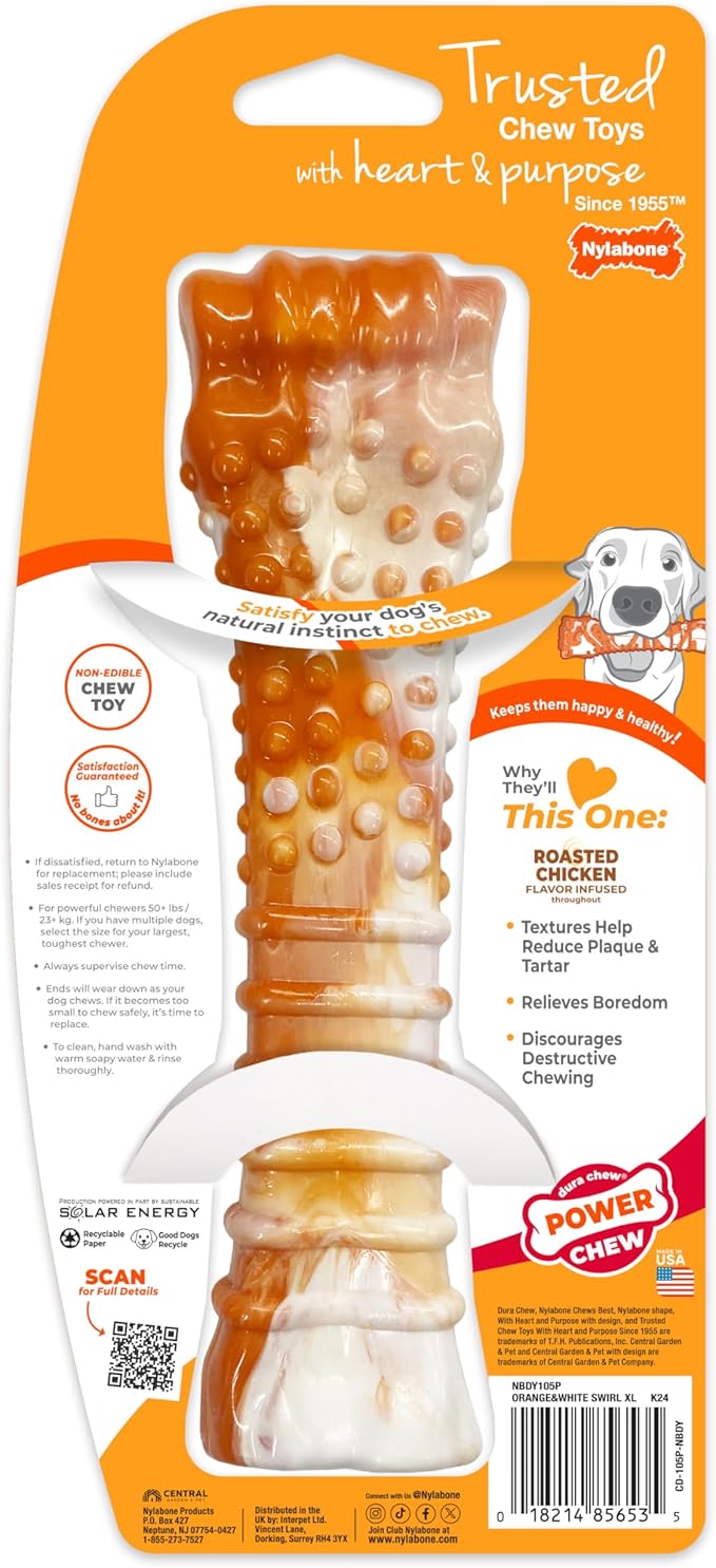 Nylabone Limited Edition 70th Birthday Textured Bone Power Chew Toy for Dogs, Durable & Tough Dog Toys for Aggressive Chewers, Roasted Chicken Flavor, X-Large Dogs - 50+ lbs (1 Count)