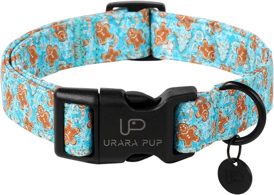 Christmas Dog Collar,Adjustable Gingerbread Pet Collar,Chriatmas Puppy Collars for Small Medium Large Dogs, M,Neck 13.5-22in
