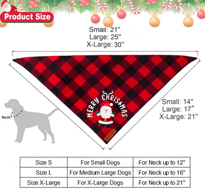 ADOGGYGO Christmas Dog Bandanas, Red Green Plaid Pet Scarf, Premium Cotton Fabric, Xmas Santa Snowman Christmas Bandanas for Small Dogs Pets (Small)