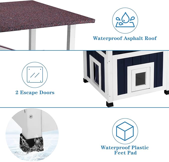 4 Tiers Outdoor Cat House Weatherproof Cat Tree Tower 45.1" H Feral Cat Shelter Outside Enclosure Multi-Level Play Zones Waterproof Roof 2 Escape Doors, 2 Removable Floors for Multiple Cats