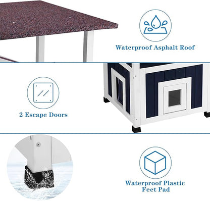 4 Tiers Outdoor Cat House Weatherproof Cat Tree Tower 45.1" H Feral Cat Shelter Outside Enclosure Multi-Level Play Zones Waterproof Roof 2 Escape Doors, 2 Removable Floors for Multiple Cats