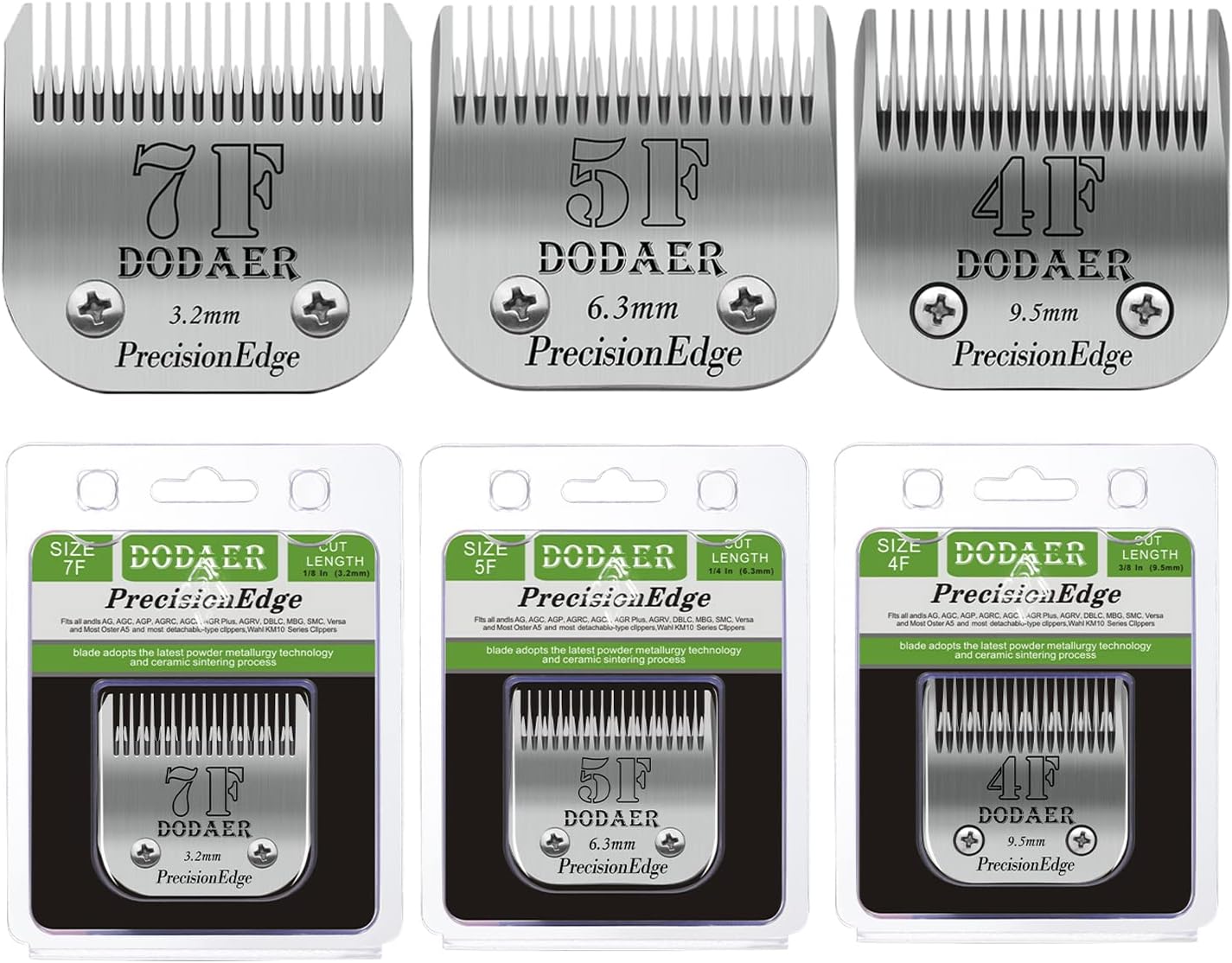 Size 7F/5F/4F Detachable Pet Dog Grooming Blades of Stainless Steel,Compatible with Andis,Oster A5,Wahl KM10 Series,3 Count