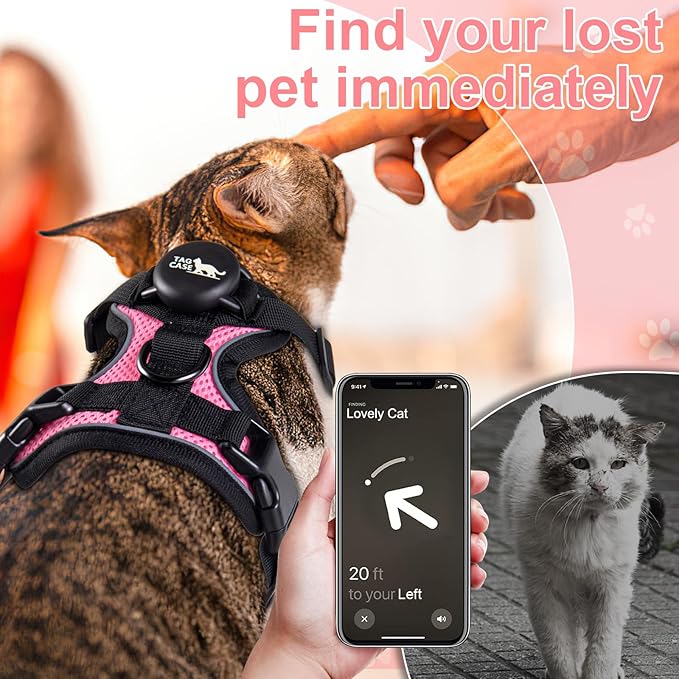 Cat Harness and Leash for Walking,Airtag Cat Harness and Leash Set with Integrated Hidden type Air Tag Holder,Escape Proof Reflective Adjustable Vest Harnesses with Apple Air Tag Case for Cats,Puppies