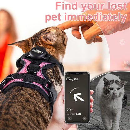 Cat Harness and Leash for Walking,Airtag Cat Harness and Leash Set with Integrated Hidden type Air Tag Holder,Escape Proof Reflective Adjustable Vest Harnesses with Apple Air Tag Case for Cats,Puppies
