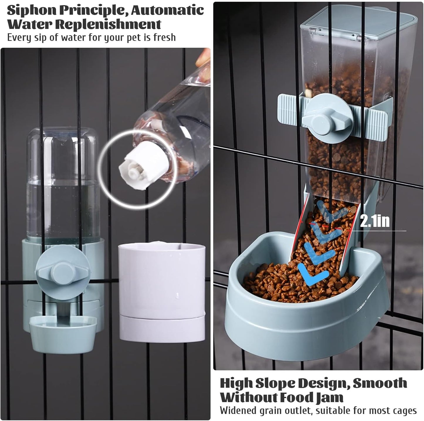 kathson Rabbit Food Water Dispenser Pet Cage Automatic Feeder 2L Food Dispenser 17oz Waterer Small Animal Hanging Bottle Bowl Set for Rabbit Cat Small Dog Ferret Puppy