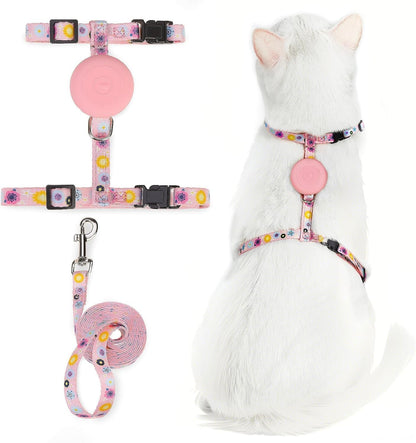 PUPTECK Adjustable Cat Harness and Leash Set Escape Proof Kitten Strap Collar for Walking Travel, Floral Pattern