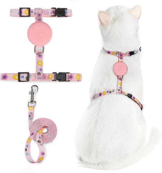 PUPTECK Adjustable Cat Harness and Leash Set Escape Proof Kitten Strap Collar for Walking Travel, Floral Pattern