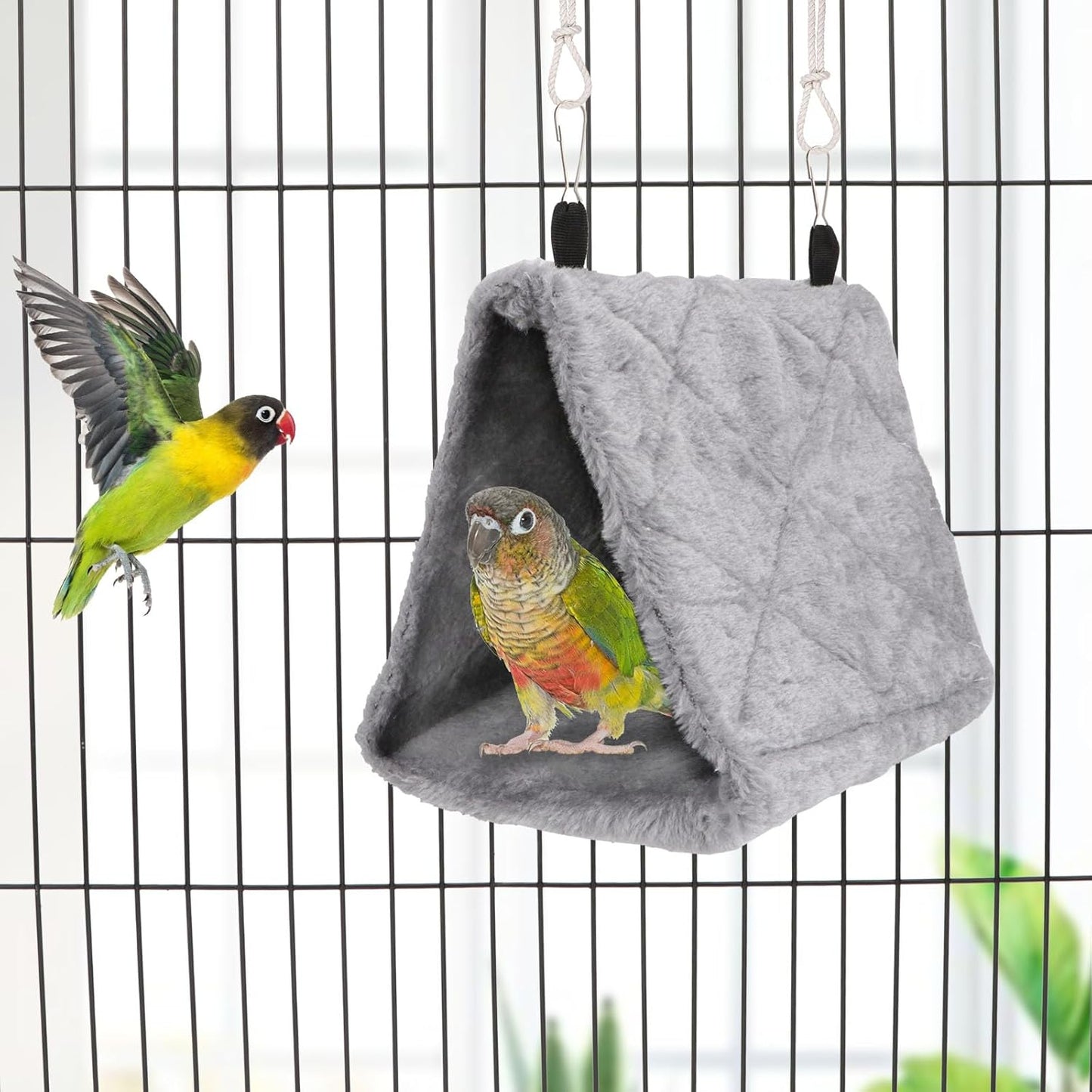 Wontee Bird Nest House Warm Bird Bed Hanging Hammock Snuggle Hut for Budgies Parakeets Caique Senegal Quaker Parrots Cockatiels Conures (Grey)