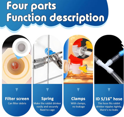 Rabbit Nipple Drinker Kit, Automatic Rabbit Watering System Kit - Including 12 Sets of Nipple Drinkers, 19 Feet of ID 5/16" Hose, Hole Opener, Barb Valve Fitting to G1/2'' Connector